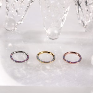 Purple  Opal Stainless Steel Seamless Hinged Segment Clicker Ring Septum Conch Helix Cartilage Nose Ring Piercing 6/8/10mm