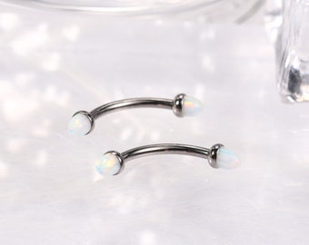 Eyebrow Piercing Jewelry Curved Barbell 16g 6mm-12mm G23 Titanium Belly Navel Rings Rook Daith Earrings Lip Ring Double Arrow Shape Opal