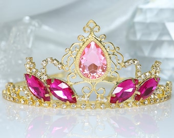 Pink-Krone-Prinzessin-Tiara-Geburtstag-Halloween-Goldkrone-Party-Tiara-Elfe