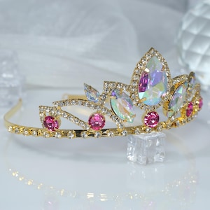 ロングヘア プリンセス クラウン ティアラ ゴールド ドロップ AB ダイヤモンド パーティー ティアラ バースデー クラウン プリンセス ティアラ