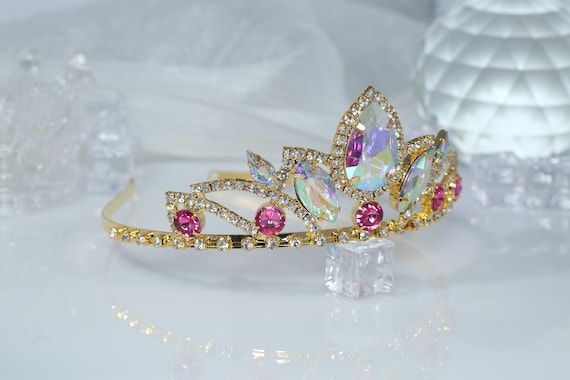 Long-Hair-Princess-Crown Tiara Gold Drop AB Diamond Party Tiara Birthday Crown Princess