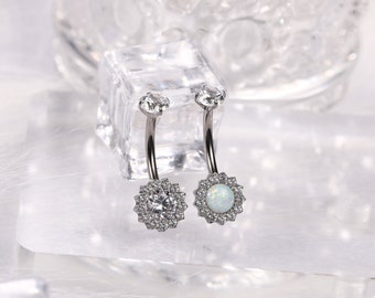 14G G23 Titanium Belly Button Ring with Cubic Zirconia/Opal 10mm Internally Threaded Navel Barbell