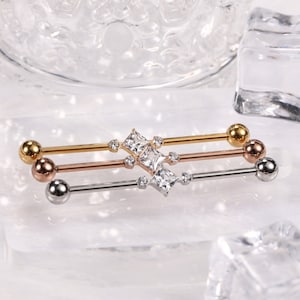 Barra industrial Piercing industrial Jóias 14G Barra industrial Aço cirúrgico para mulheres Homens com CZ