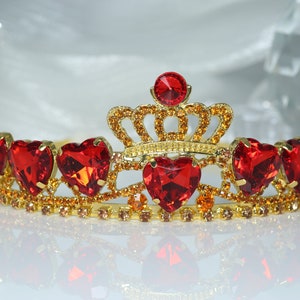 Evie-red-peach-heart-diamond-crown gold tiara red heart crown Halloween cosplay Christmas birthday-gift crown-girl-tiara