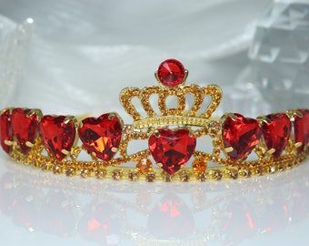Evie red peach heart diamond crown gold tiara red heart crown Halloween cosplay Christmas birthday gift crown girl tiara