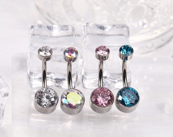 14G 3/8 Zoll (10mm) Oval CZ G23 Titan Bauchnabel Nabel Piercing Ring Bauchnabel Piercings Barbell Piercing