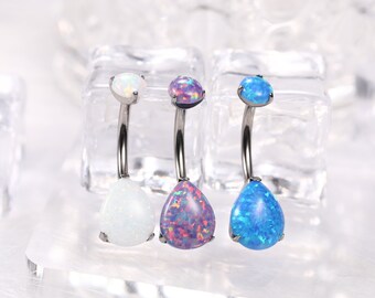 Titanium Belly Button Rings 14G Belly Rings Belly Piercings Navel Rings Navel Barbell Stud Opal Inlaid Navel Barbell Piercing Jewelry