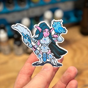 Tyrande Whisperwind Pixel Art Vinyl Sticker, Decal, Laptop, Phone, WoW, Night Elf, Gamer, Unique, Cool, Notebook, Geek, Video Game, Azeroth