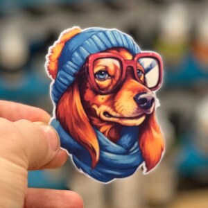 Hipster Dachshund Sticker - Vinyl, Decal, Laptop, Phone, Dog, Unique, Trendy, Cool, Notebook, Wiener Dog, Animal, Hipster Art, Urban