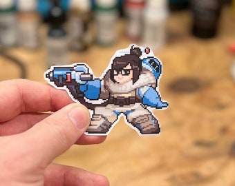 Overwatch 2 Mei Pixel Spray Vinyl Sticker Decal, Laptop, Phone, Gaming, Hero, Notebook, Game Art, Trendy, Cool, Unique