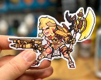 Zeus Junker Queen Pixel Spray Vinyl Sticker Overwatch 2, Decal, Laptop, Phone, Gaming, Hero, Notebook, Game Art, Trendy, Cool, Unique