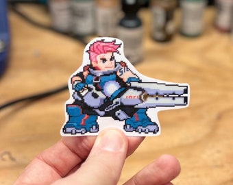 Overwatch 2 Zarya Pixel Spray Vinyl Sticker Decal, Laptop, Phone, Gaming, Hero, Notebook, Game Art, Trendy, Cool, Unique