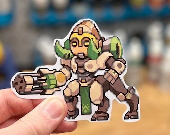 Overwatch 2 Orisa Pixel Spray Vinyl Sticker Decal, Laptop, Phone, Gaming, Hero, Notebook, Game Art, Trendy, Cool, Unique