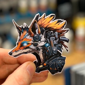 Cyberpunk Fox Sticker - Futuristic Decal for Laptops, Water Bottles, and More