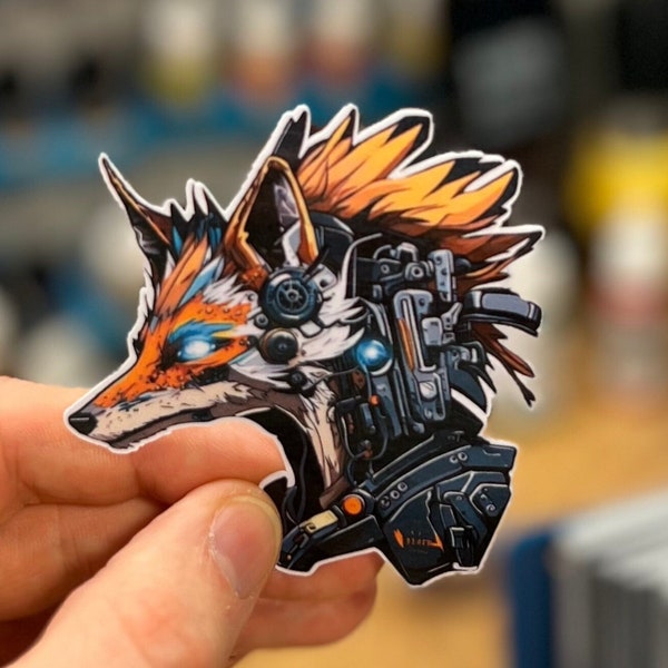 Cyberpunk Fox Sticker - Futuristic Decal for Laptops, Water Bottles, and More