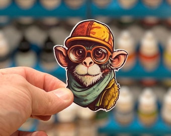 Hipster Squirrel Monkey Sticker - Vinyl, Decal, Laptop, Phone, Unique, Cool, Notebook, Geek, Urban, Wildlife, Cute, Quirky, Fashion, Primate