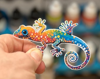Bunte Gecko Sticker - Lebendig, Vinyl, Aufkleber, Laptop, Handy, Tier, Einzigartig, Gecko Art, Notebook, Reptil, Trendy, Cool, Wild