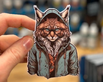 Hipster Lynx Sticker Trendy Hoodie an Glasses Design for Water Bottles, Laptops and More