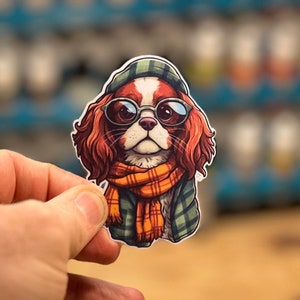 Hipster Cavalier King Charles Spaniel Sticker -, Vinyl, Decal, Laptop, Phone, Dog, Unique, Trendy, Cool, Notebook, Animal, Hipster Art