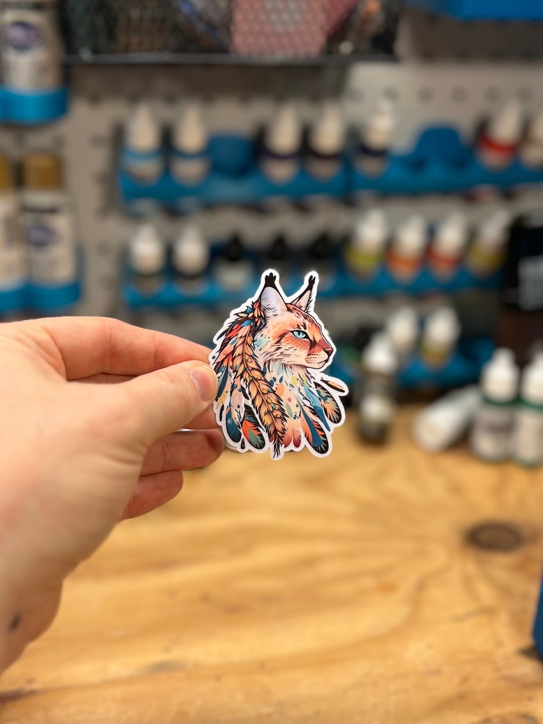 Feathered Lynx Sticker - Unique Wildlife Art Decal for Laptops, Water ...