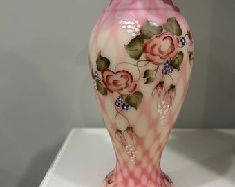 Large 8 Inch Vintage Fenton Hobnail Blue & White Vase - Blue