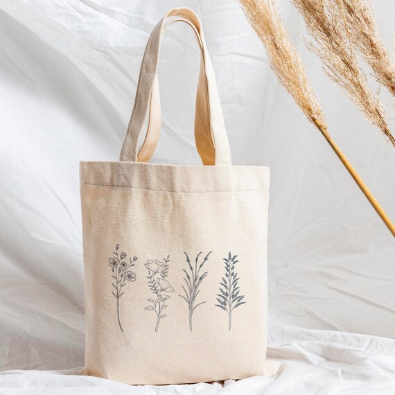 Wildflower Tote Bag Canvas Tote Bag Tote Bag Aesthetic Cute - Etsy