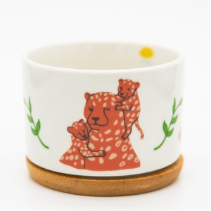 Snuggling Mother and Baby Leopard 3.15'' Small Succulent Pot, Ceramic Planter