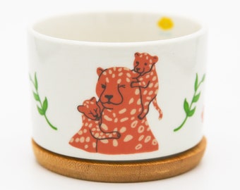 Kuschelige Mutter und Baby Leopard 8,5 cm kleiner Sukkulententopf, Keramikpflanzer