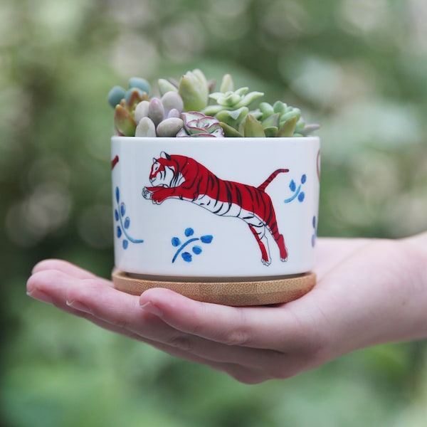 Year of The Tiger Fall/Autumn Ceramic Succulent Planter, Succulent Gift, Cactus Planter, Housewarming Gift, Cute Planter, Funny Planter