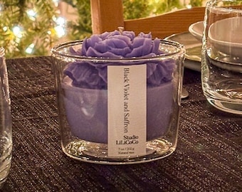 Purple Peony Flower Candle With Black Violet and Saffron Scent, Handmade Floral Candle, Birthday Gift, Holiday Gift, Unique Gifts For Her