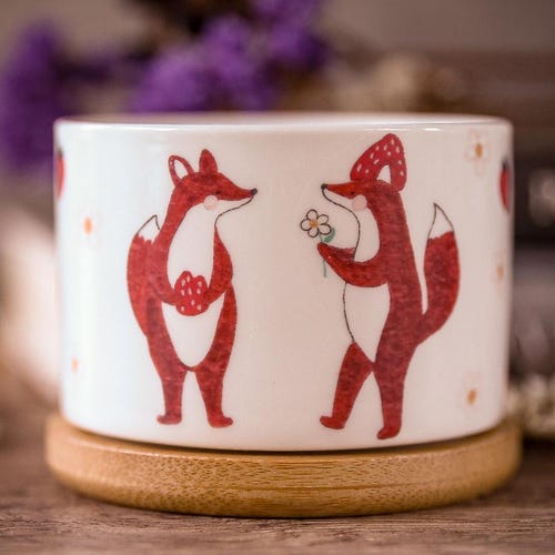 Autumn Forest Foxes Ceramic Succulent Planter, Fall Decor