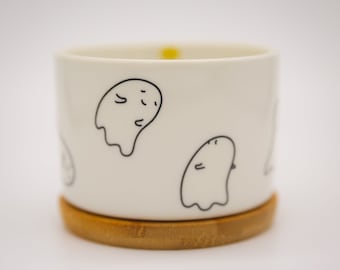 Cute Halloween Ghosts 3.15&#39;&#39; Succulent Pot, Ceramic Planter, Funny Succulent Pot, Small Plant Pot With Bamboo Tray, Cute Cactus Gift
