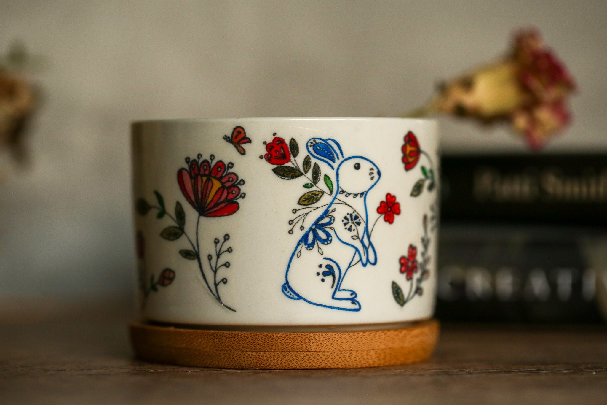 Floral Rabbit Ceramic Succulent Planter - Year of The Rabbit Decor