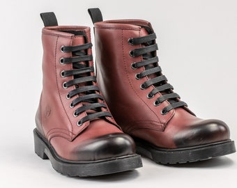 Burgundy Red Leather Ankle Boots, Lace-Up Fashion Boots