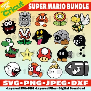 スーパーマリオ アウトライン SVG バンドル、インスタント ダウンロード バンドル、マリオ ブラザーズ キャラクター SVG、スーパーマリオ バースデー バンドル、スーパーマリオ ブラザーズ クリップ アート