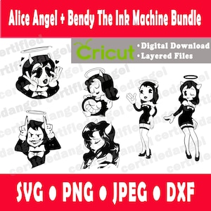 Alice Angel Bendy O pacote Cricut da máquina de tinta | Alice Anjo PNG SVG | Arquivos de corte Bendy Alice Angel | Vetores de personagens Bendy de Alice Angel