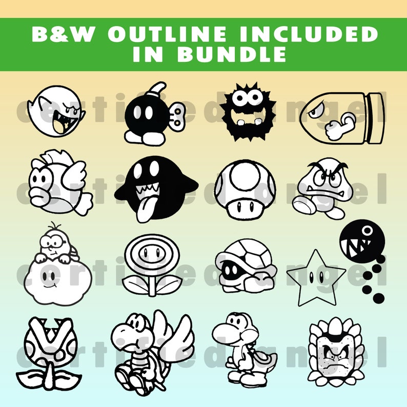 Super Mario Outline Svg Bundle Instant Download Bundle Mario Bros 