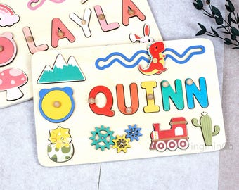 Wooden name puzzle, customised children's Christmas gift, baby's first birthday party gift, nursery decoration puzzle,Sensory Toy 2 Year-Old