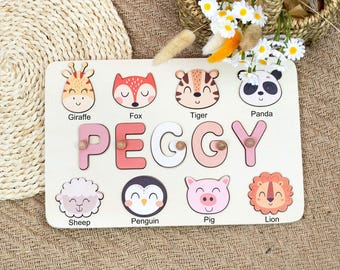 Personalized Animal Name Puzzle | Wooden Toys | Nursery Decoration | First Birthday Gifts for Baby Boys and Girls