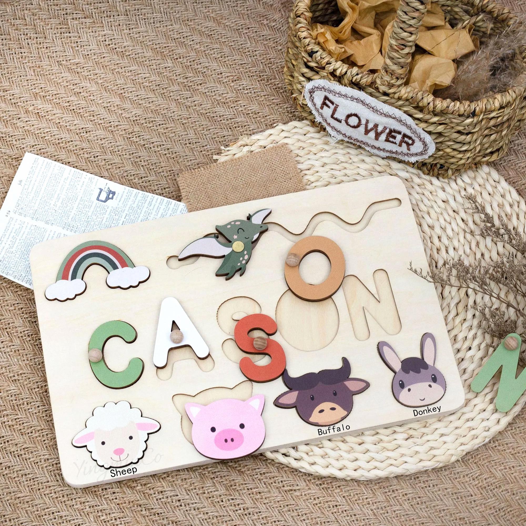 Baby Wooden Name Puzzle - Custom Montessori Early Learning Puzzle ...