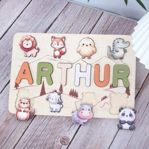 Wooden Name Puzzle with Animals - Montessori Busy Board for Toddlers - Educational Toys for Kids - Best Baby Gifts - 1st Birthday Gifts