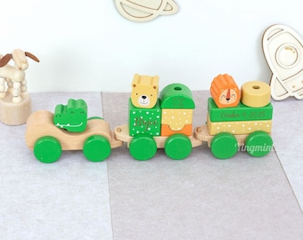 Personalised Train Set- Baptism Gift For Baby Boy-New Baby Gifts-1st Birthday Gift-Baby Train Toy-Wooden Train With Name