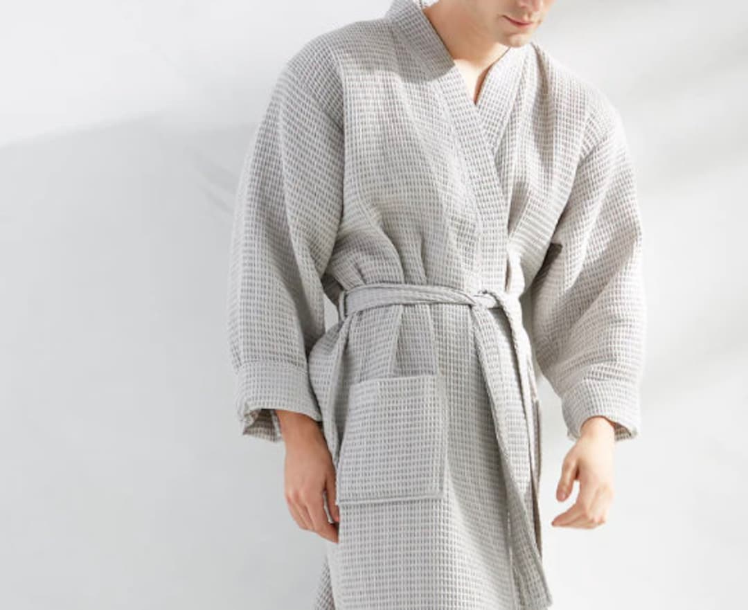 Men's Lightweight Waffle Robe Cozy Hotel Style Bathrobe Etsy