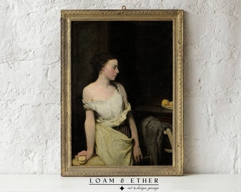 woman portrait art print. woman oil painting. vintage female artwork. girl oil painting. antique woman painting. Dark moody painting. RA-24