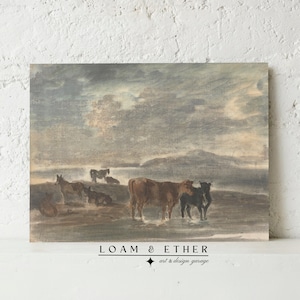 pastel oil painting. pastel landscape art print. countryside wall decor. pastel vintage print. cows painting. Pasteur art print. RA-6