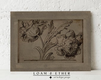 Flower pencil sketch. flower rustic art print. floral vintage art. botanical art print. flower grunge art. antique flower print. CA-13