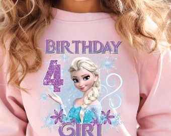 Frozen Birthday Girl Sweatshirt, Elsa 4th Birthday Outfit, Winter Princess Birthday Shirt, Personalized Frozen Theme Sweater for Toddler