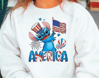 Sudadera infantil Stitch para el 4 de julio, camiseta patriótica de EE. UU.