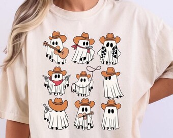 Comfort Colors Cowboy Ghost Shirt, Western Halloween Graphic Tee, Cute Spooky Season Tee