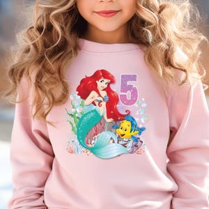 Custom Mermaid Birthday Girl Sweatshirt, Little Mermaid Ariel, Kids Disney Tees, Mermaid Birthday Party, Mermaid Ariel Birthday Family Shirt